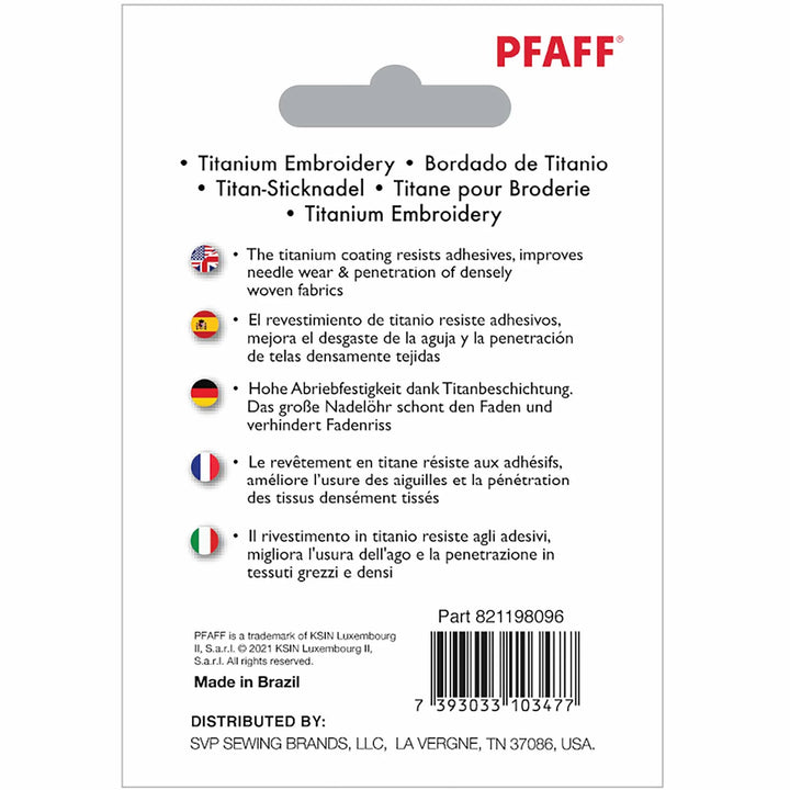 PFAFF® Embroidery Titanium Needles Size 80/12 5-pack 2