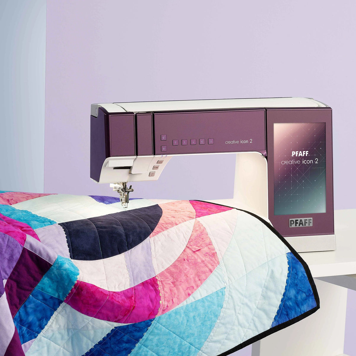 PFAFF creative icon 2 quilting a large colourful quilt